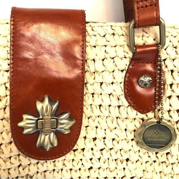 PATRICIA NASH Manarola Tote Purse Paper Rafia w/ Leather Trim - Picture 2 of 10